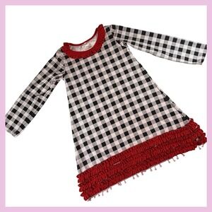 Sugar Bee Girls Black White Gingham Checkered‎ Ruffle Hem Dress Size 8
